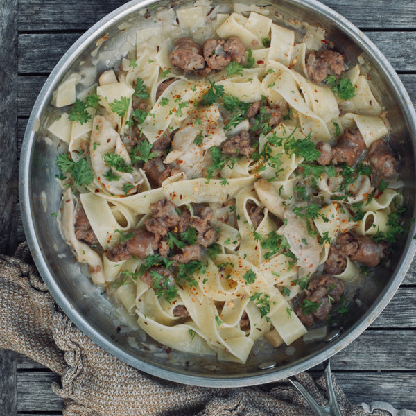 Fettuccine with Pork Sausage and Oyster Mushroom