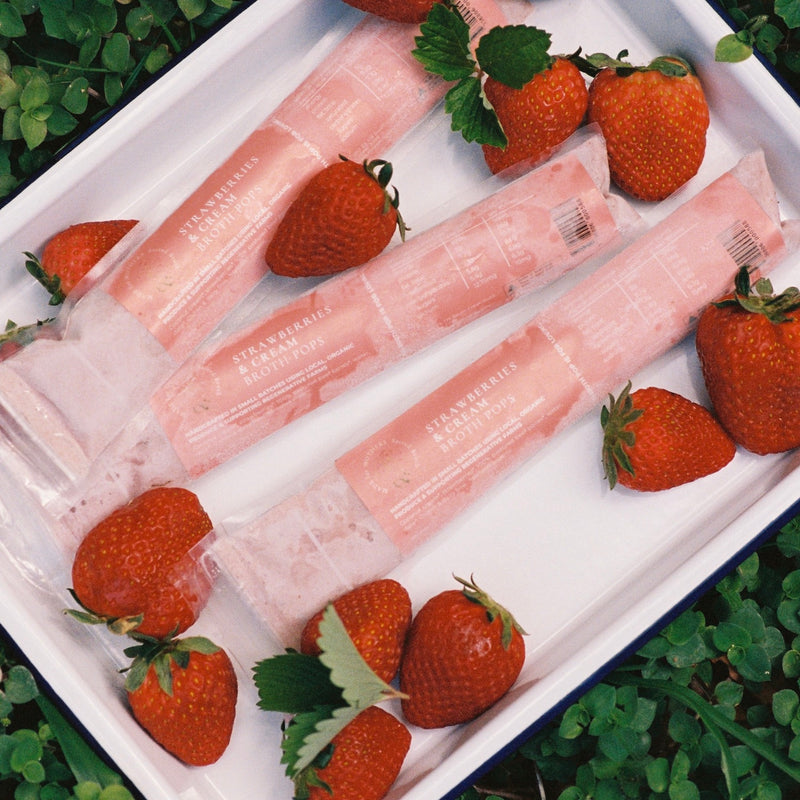 Strawberries and Cream Broth Pops